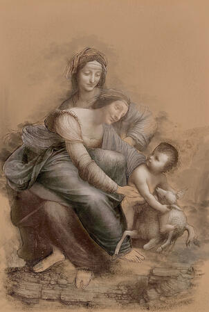 Interpretación del cartón Santa Ana, la Virgen y el Niño con un cordero
